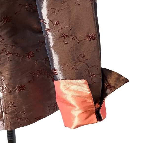 Asian Bronze Satin Women's Oriental Lined Jacket Imperial Inspired Size Medium - Picture 6 of 15